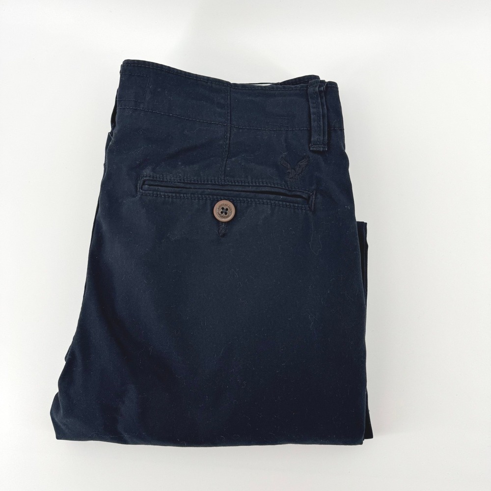 American Eagle Chino Pants Mens 28x30 Black Straight Leg Cotton Flat Front